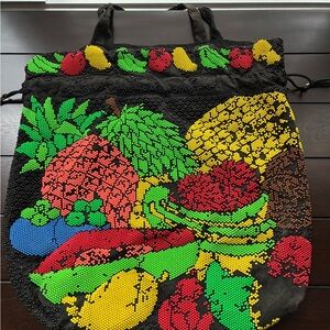 vintage Retro Black and Green Tropical beaded design Shoulder tote Bag